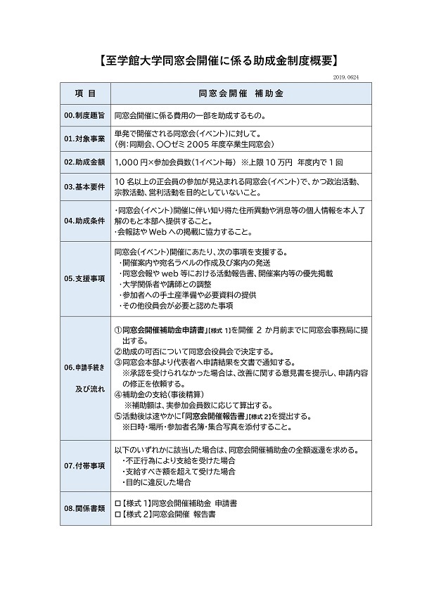 同窓会の開催費用を補助します！